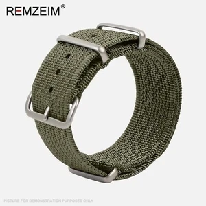 REMZEIM Ribbed Nylon Watch Strap - ARMY GREEN 20mm - Picture 1 of 4