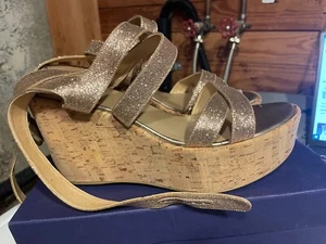 Stuart Weitzman Platform Wedg Sandal, Glitter, Size 10 - Picture 1 of 5