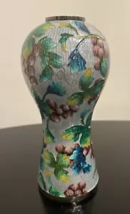 "Florero coreano de plata esterlina 99 % esmalte cloisonne uvas florales 7"" de alto 325 g" - Imagen 1 de 4