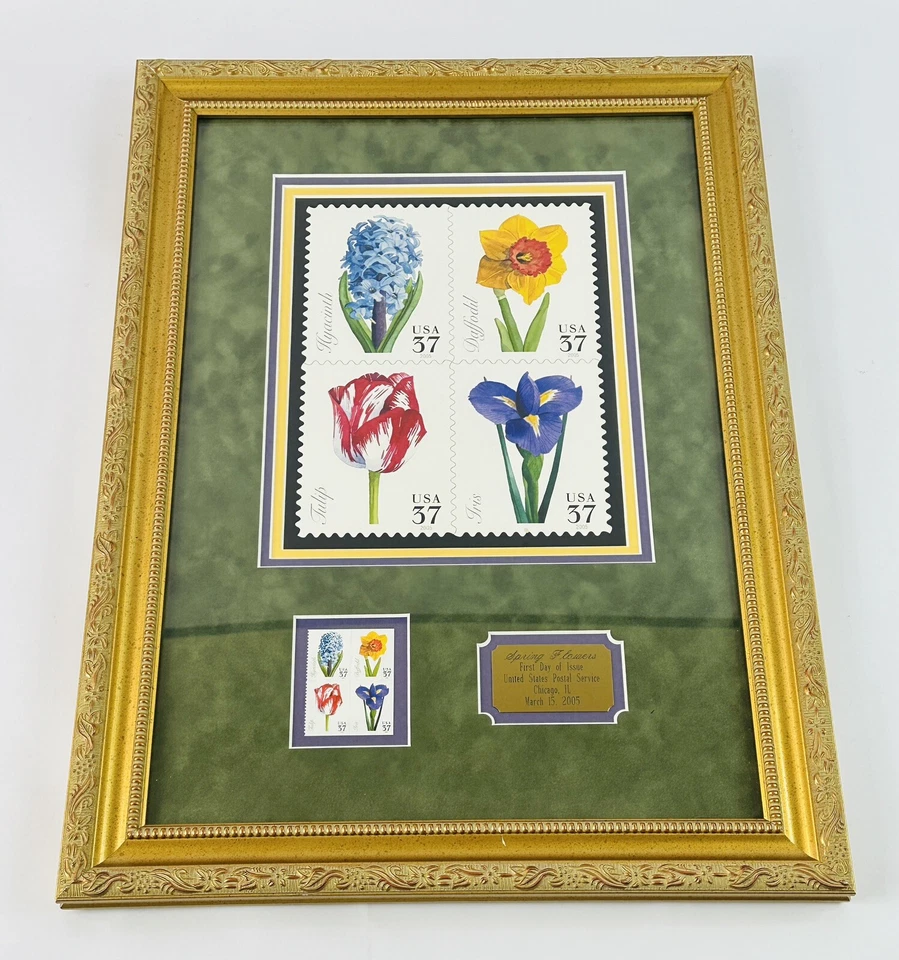 Custom Framed/Matted 2005 USPS “Spring Flowers” First Day Of Issue Stamps - Image 1 of 4