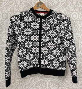 Black Lands' End Kids Nordic Fair Isle Zip Cardigan Elbow Patch Sweater M 10-12 - Picture 1 of 8