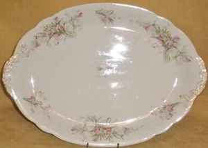 Wm Guerin & Co Limoges France Large 18" Oval Turkey Platter w/ Pink Daffodils - Picture 1 of 8