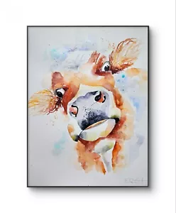 STUDIO SALE Original signed watercolour painting Of A Cow By Elle Smith Art - Picture 1 of 6