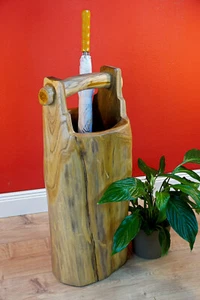 Regenschirm Ständer Holz Baumstamm Teak Massivholz Teakholz Schirmständer Flur - Bild 1 von 6