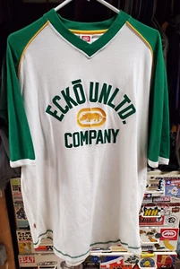 ECKO Unltd Ringer Vneck White Green Yellow Knit Classic Baseball Shirt Sz LRG - Picture 1 of 6