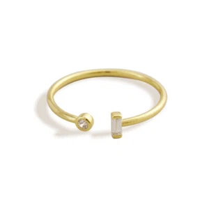 Anello Aperto Argento Sterling Placcato Oro Zirconia Morbida Fascia Sottile Sopra Nocche A3063 - Foto 1 di 12
