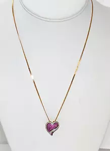 Collana con ciondolo cuore in oro 10 kt con diamanti, catenina lunga 18". - Foto 1 di 9