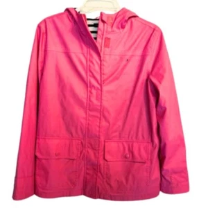 Tommy Hilfiger Girls Snap Hooded Striped Lined Rain Jacket Outdoor Pink XL - Picture 1 of 6