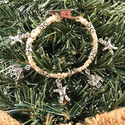 HOTI Cáñamo Hecho a Mano Pan de Jengibre Hombres Hombre Casa Navidad Cucaracha Clip Dije Pulsera Foto 1 de 3