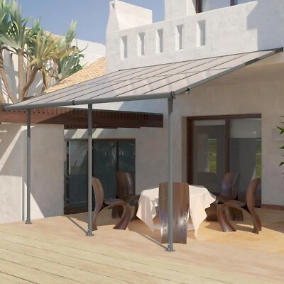 Aoodor 13x10 pies Patio Montaje en Pared Inclinado a Pérgola Gazebo Refugio Policarbonato Superior Foto 1 de 4