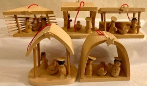 Vintage Holz Weihnachtsschmuck Krippe Krippe 5er Set - Bild 1 von 7