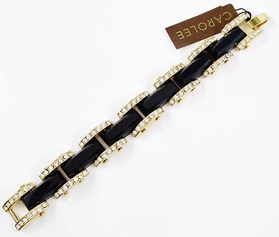 Pulsera CAROLEE Tono Dorado Negro Eslabón Pavimentado Flex Nueva con Etiquetas $85 Foto 1 de 4