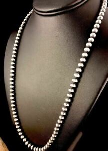 Native American Navajo Pearls 6mm Sterling Silver Bead Necklace 26" Sale A388