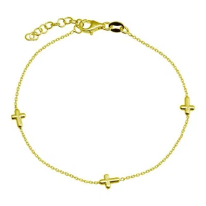 Sterling Silber 925 Gold vergoldet seitliches Kreuz verstellbar Fußkette 9"-10" - Bild 1 von 1