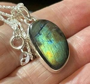 Spectrolite Labradorite Finland 925 Sterling Silver Pendant Necklace 18" - Picture 1 of 5