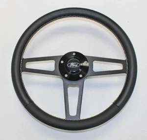 Volante Mustang Torino Maverick 70-77 14 3/4" empuñadura de cuero negro Billet - Imagen 1 de 8