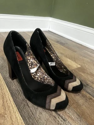 Botas de lluvia Missoni for Target para mujer de gamuza de tacón alto negras/marrones, talla 8 Foto 1 de 3