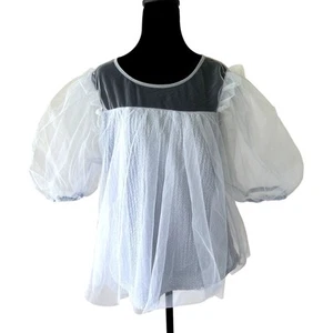 BY ANTHROPOLOGIE Light Gray Sheer Puff-Sleeve Top Womens XL NWT Regency - Picture 1 of 6