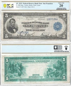 1915 $5 Federal Reserve Bank Note Fr-808 PCGS-20 - Picture 1 of 3