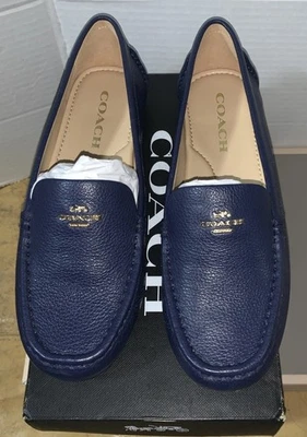 Nuevo En Caja COACH Cuero Azul Logo Marley Mocasines de Conducción Pisos 7.5 Gran Regalo Foto 1 de 4