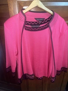 Conjunto de chaqueta y top cárdigan Ming Wang grande rosa negro frente abierto 100 % filamento - Imagen 1 de 9