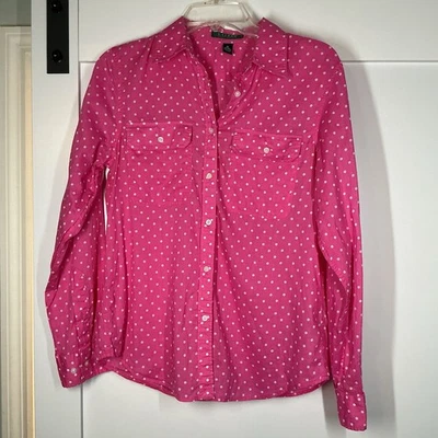 Camisa Lauren Ralph Lauren Abotonada Talla Mediana Rosa Lunares Preppy Colorida Foto 1 de 4