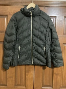 Michael Kors Daunenfüllung Packable grün durchgehender Reißverschluss gefütterter Steppmantel Jacke Large - Bild 1 von 6