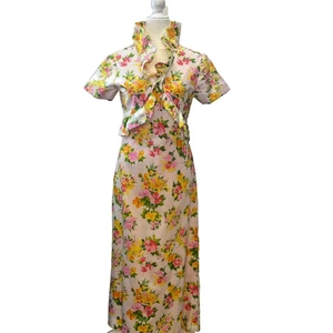 Floral Maxi Dress Vintage 60s 70s Handmade ladies XSmall Empire Bodice Ruffle - Picture 1 of 5