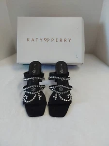 Katy Perry Black Suede Block Heel Slip-On Sandals W/Rhinestones "Layla" Size 8.5 - Picture 1 of 7