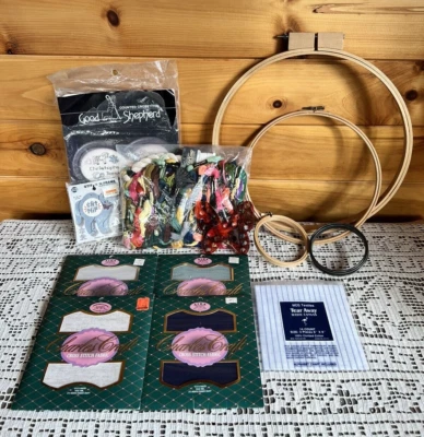 Cross Stitch Lot Embroidery Floss Hoops Kits Charles Craft DMC Richardson Silk - Image 1 of 4