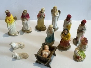 Vintage Nativity Christmas Set Chalkware Japan 13 Pieces/ Manager - Picture 1 of 17
