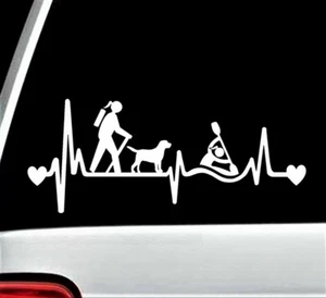 Hiker Girl Hiking with Dog Kayak Heartbeat Decal Sticker for Car Window BG 593 - Picture 1 of 3