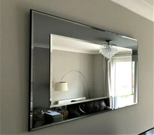 Modern Marietta Bevelled Wall Mirror Smoke/Silver 101x75cm John Lewis RRP £290 - Picture 1 of 9