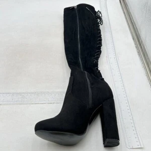 Women's Thigh High Over The Knee Boots Platform Chunky Heel Suede Shoes Black - Picture 1 of 6
