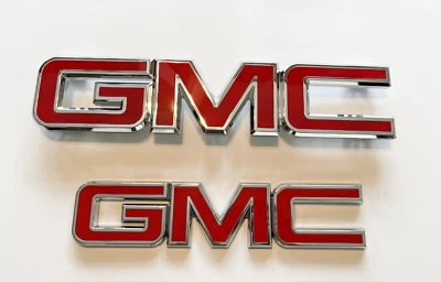 Emblema de rejilla y puerta trasera GM rojo cromado para GMC Sierra 1500 2500HD 3500HD 2015-19 Foto 1 de 2