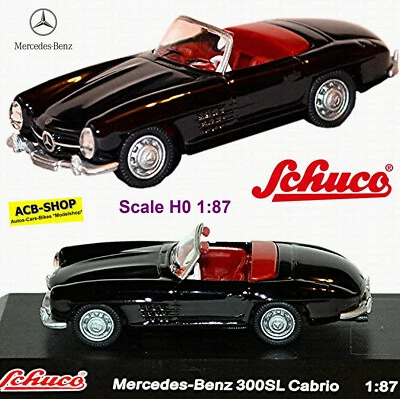 Mercedes-Benz 300 SL Cabriolet 1957-63 W 198 II Nero Black 1:87 Schuco 25293 - Immagine 1 di 4