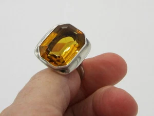 Estate Vintage Large Stunning Sterling Silver Citrine Art Glass Size 10 Ring - Picture 1 of 4