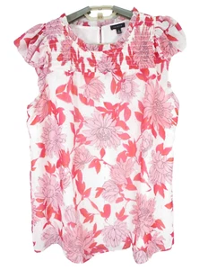 TALBOTS Women Thin Light See Thru Poly Tank Top Elastic Decor Shimmer Floral M - Picture 1 of 13