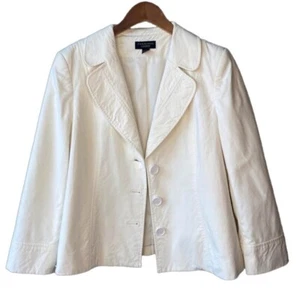 Louben Portfolio Classic Ivory Button Front 3/4 Sleeve Blazer Jacket Women's 14 - Picture 1 of 7