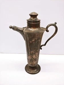 Antigua jarra de café/agua de cobre con plato de plata estilo árabe de 14" de alto - Imagen 1 de 15