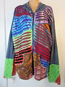 WOMENS 4XL JACKET HOODIE BOHO HIPPY COLORFUL HAPPY SHACKET ART WEAR EMBROIDERED - Picture 1 of 10