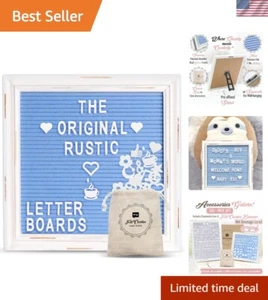 Rustic Blue Felt Letter Board Baby Announcement Sign - 10x10 with 350 Letters - Picture 1 of 10