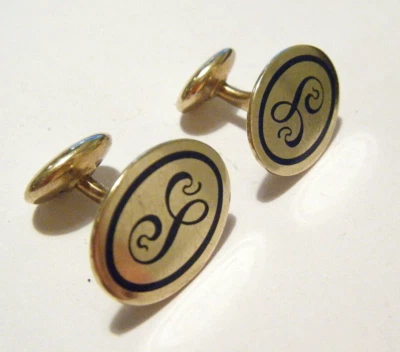 Gemelos vintage victorianos lisos oro 10K esmalte azul monograma letra "G" 5g Foto 1 de 4