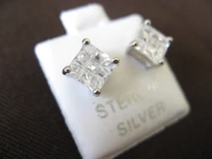 Pendientes de tachuelas de plata 925 6x6 mm montaje invisible CZ NO CHAPADOS - Imagen 1 de 2