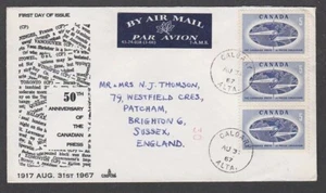 Canada 1967 FDC Cover Strip 3 Press Newspaper Gathering Organization Journalists - Picture 1 of 1