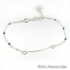 925 Italian Sterling Silver Ball Bead and Bar Delicate Adjustable Bracelet