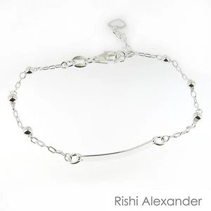 Pulsera ajustable delicada bola de plata esterlina 925 con cuentas y barra - Imagen 1 de 4