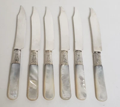 Antique Landers Frary & Clark Aetna 6 Fruit Knives, Sterling & Mother Of Pearl - Image 1 of 3