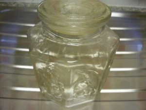 Vintage French Clear Glass Embossed with Fruit / Vegetables Canister Storage Jar - Picture 1 of 12