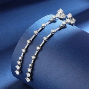 D Color Real Moissanite Dangle Earrings For Women S925 Silver Platinum Plated - Picture 1 of 13